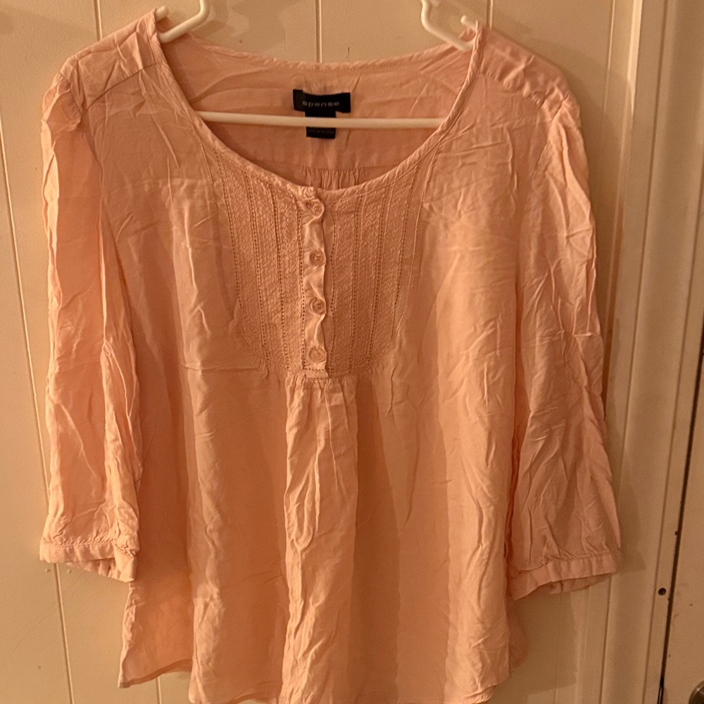 Spense Light Pink Button-Front Pintuck Blouse